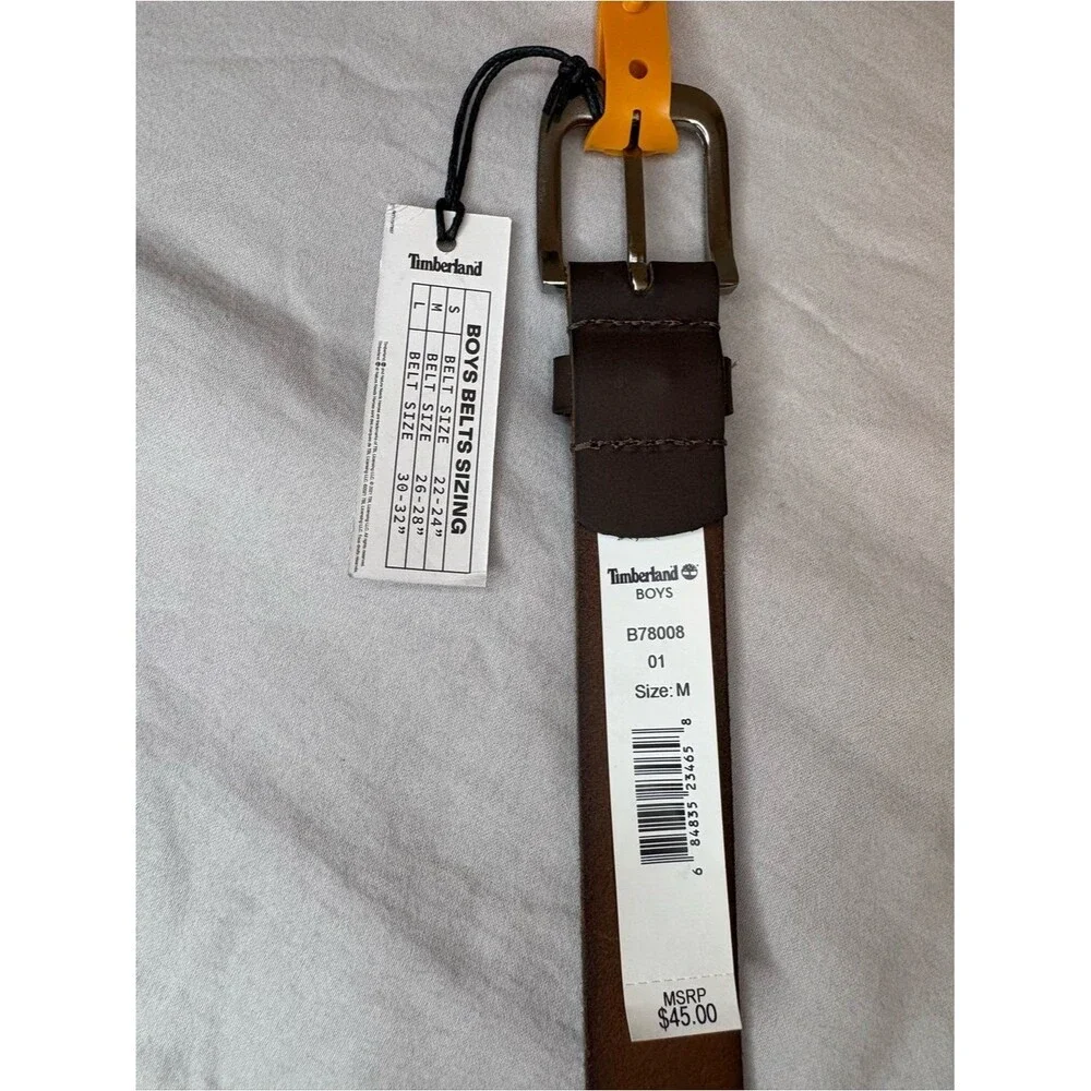 Timberland Boys Brown Genuine Leather Belt Size M 26-28 NWT